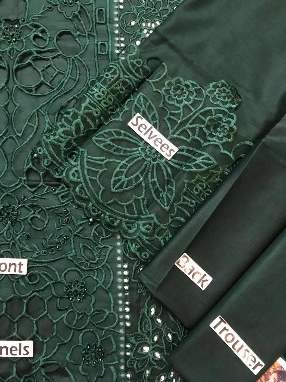 Teal Green Embrioded Cut work