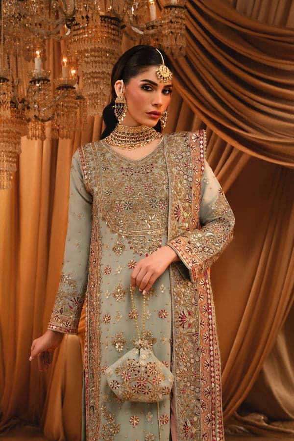 Mint Green Luxury Hand Embroidered Formal Suit