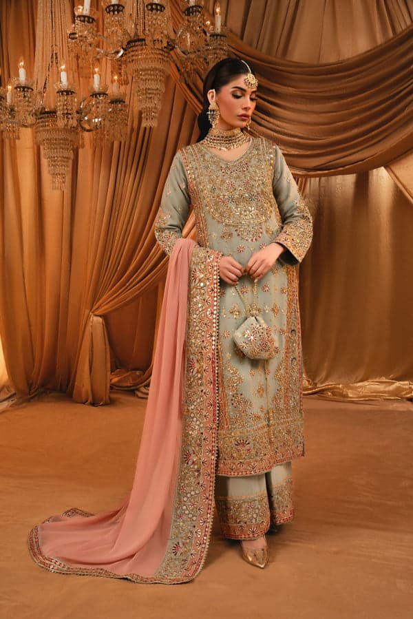 Mint Green Luxury Hand Embroidered Formal Suit
