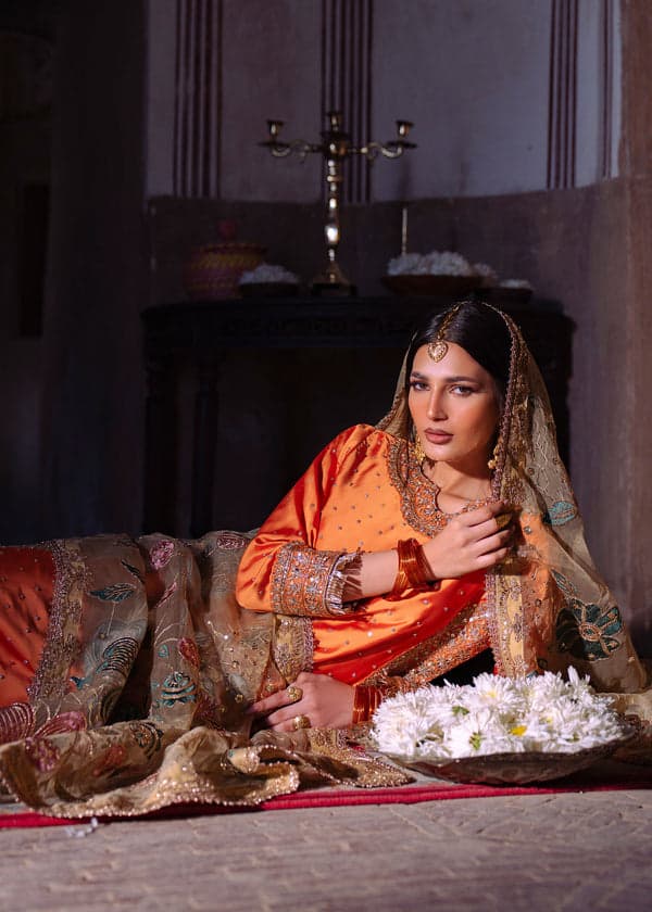 Zarqa Amber – Luxury Hand Embellished Orange Formal Suit