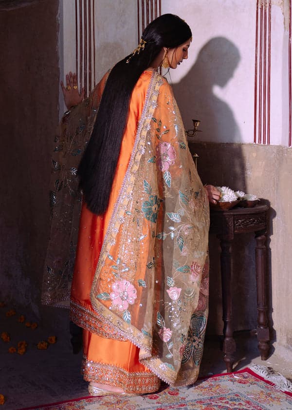 Zarqa Amber – Luxury Hand Embellished Orange Formal Suit