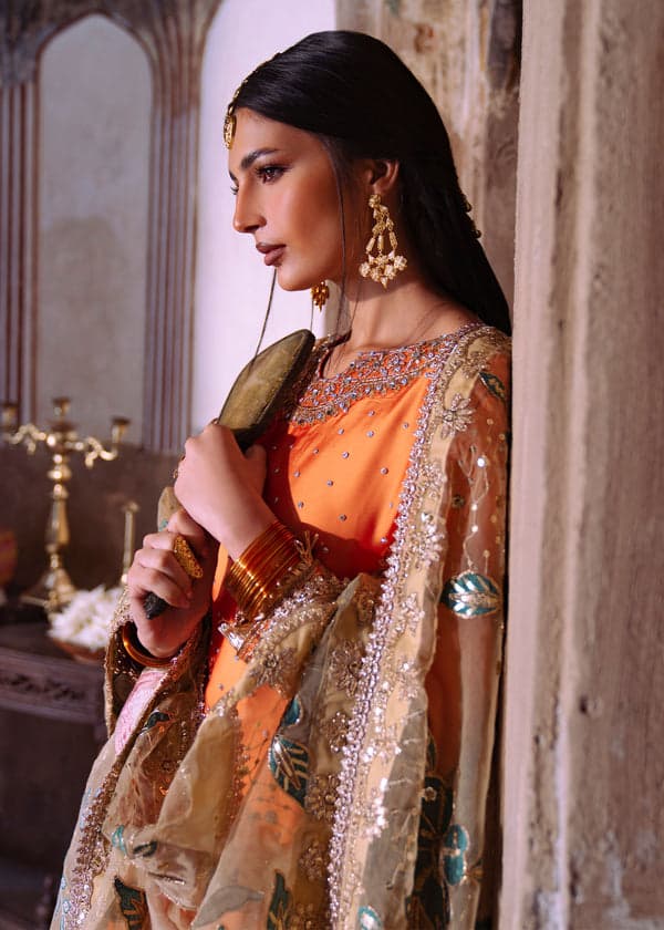 Zarqa Amber – Luxury Hand Embellished Orange Formal Suit