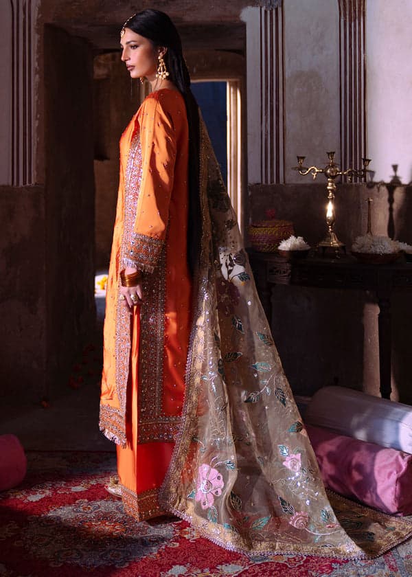 Zarqa Amber – Luxury Hand Embellished Orange Formal Suit