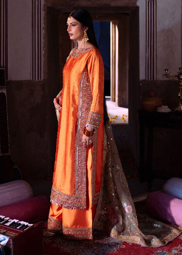 Zarqa Amber – Luxury Hand Embellished Orange Formal Suit