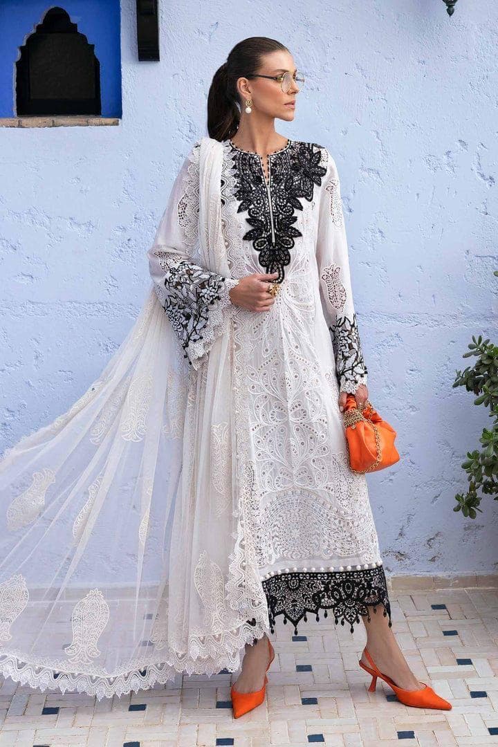 Ivory Noir Elegance – Luxury Unstitched Embroidered Eid Suit