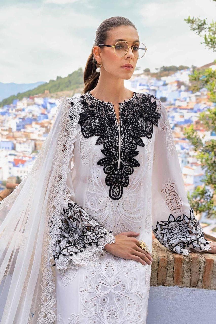 Ivory Noir Elegance – Luxury Unstitched Embroidered Eid Suit