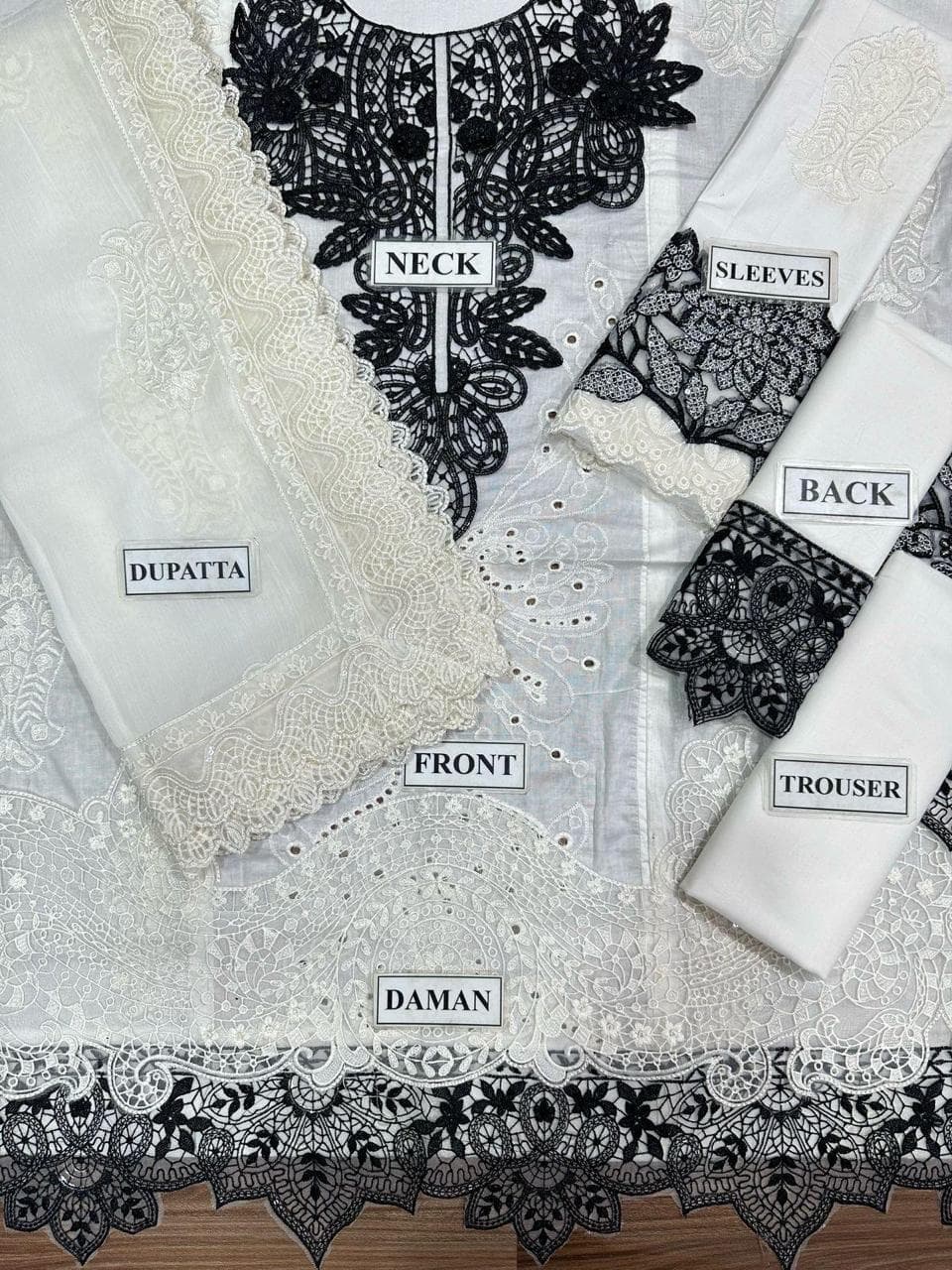 Ivory Noir Elegance – Luxury Unstitched Embroidered Eid Suit