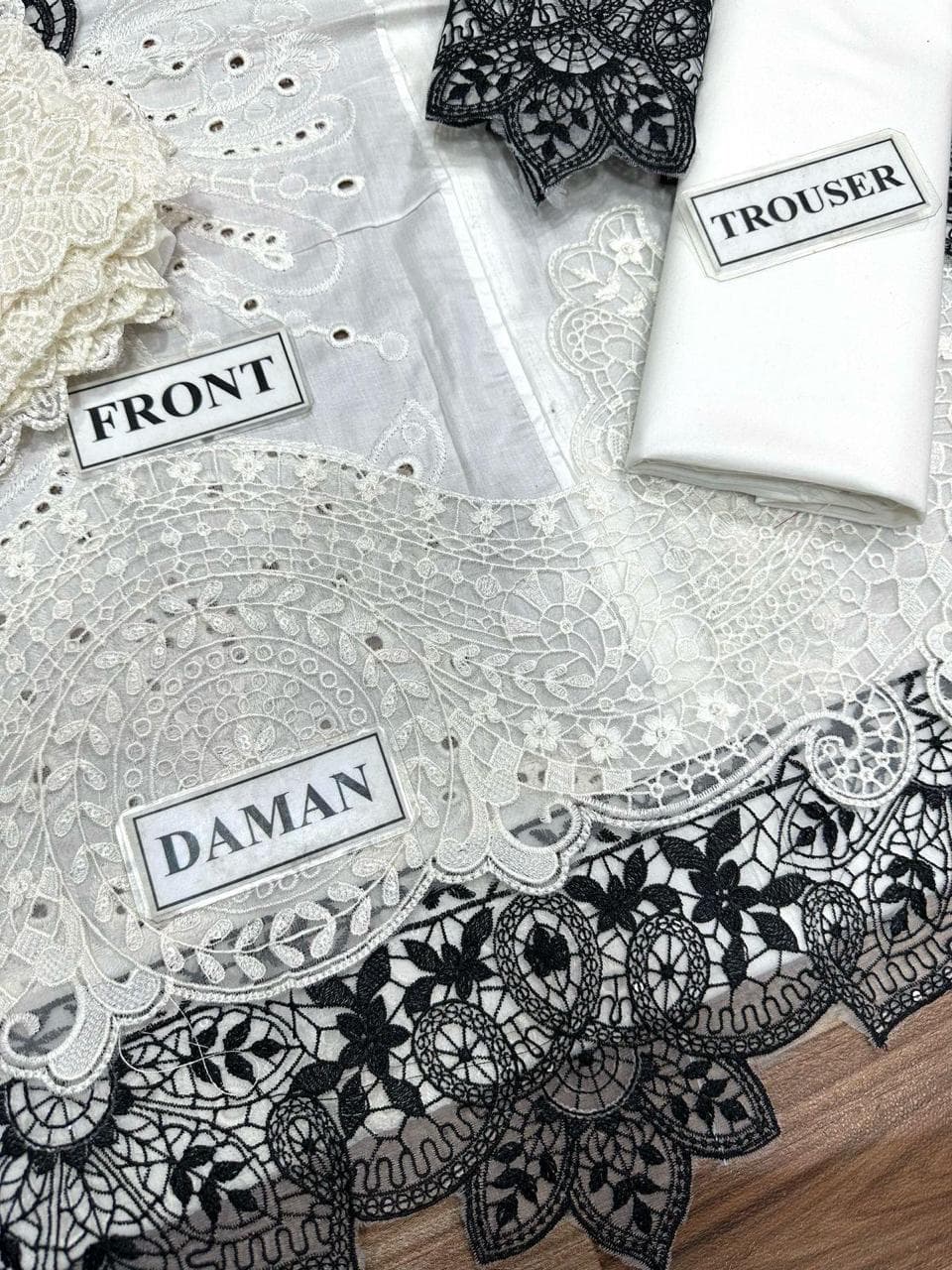 Ivory Noir Elegance – Luxury Unstitched Embroidered Eid Suit