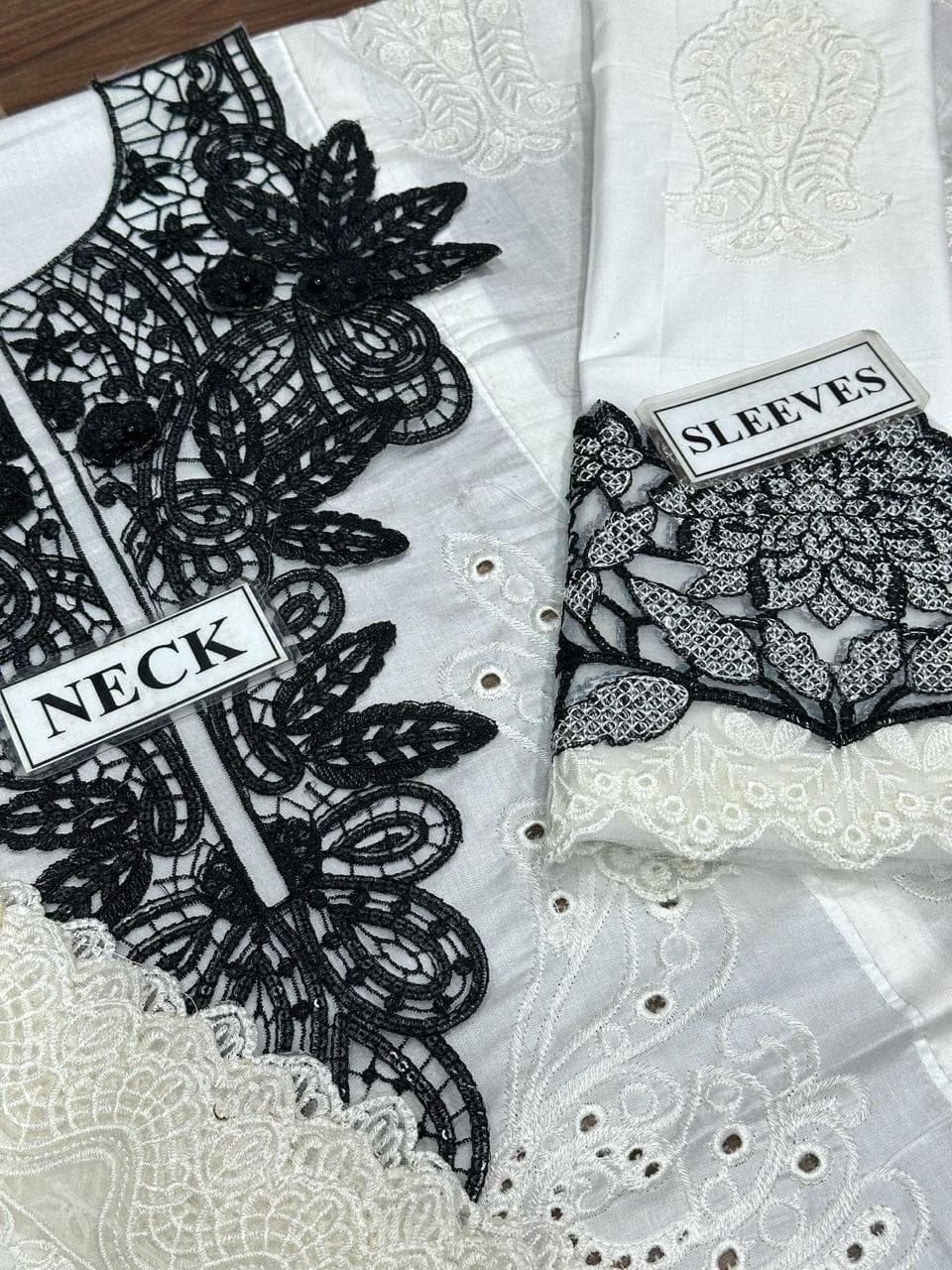 Ivory Noir Elegance – Luxury Unstitched Embroidered Eid Suit