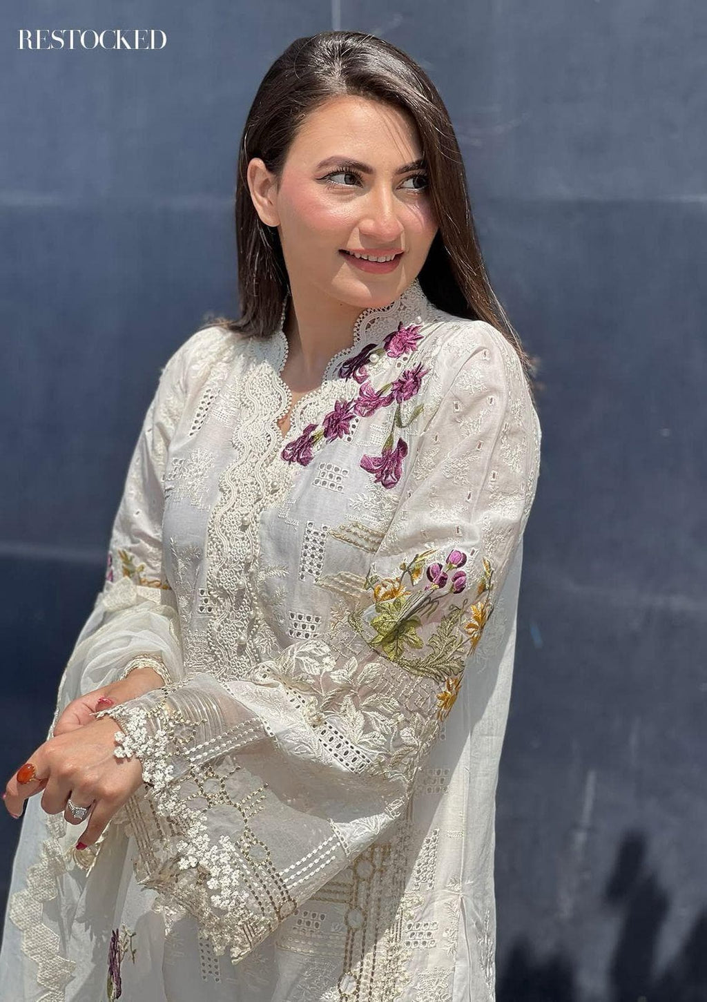 Ivory Bloom – Luxury Embroidered Unstitched Eid Suit