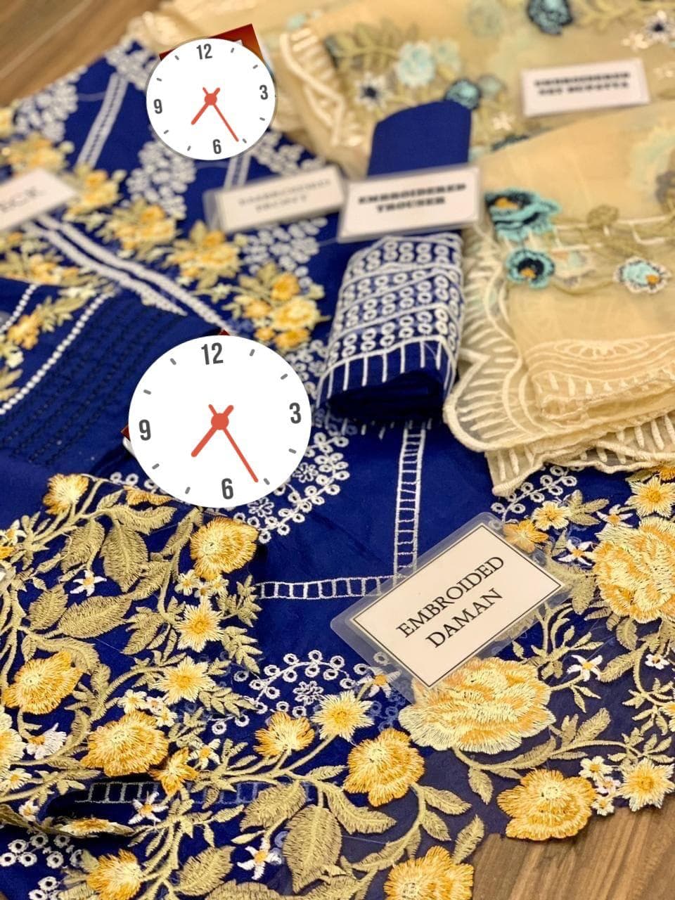 Midnight Bloom – Navy Blue & Gold Embroidered Unstitched Suit