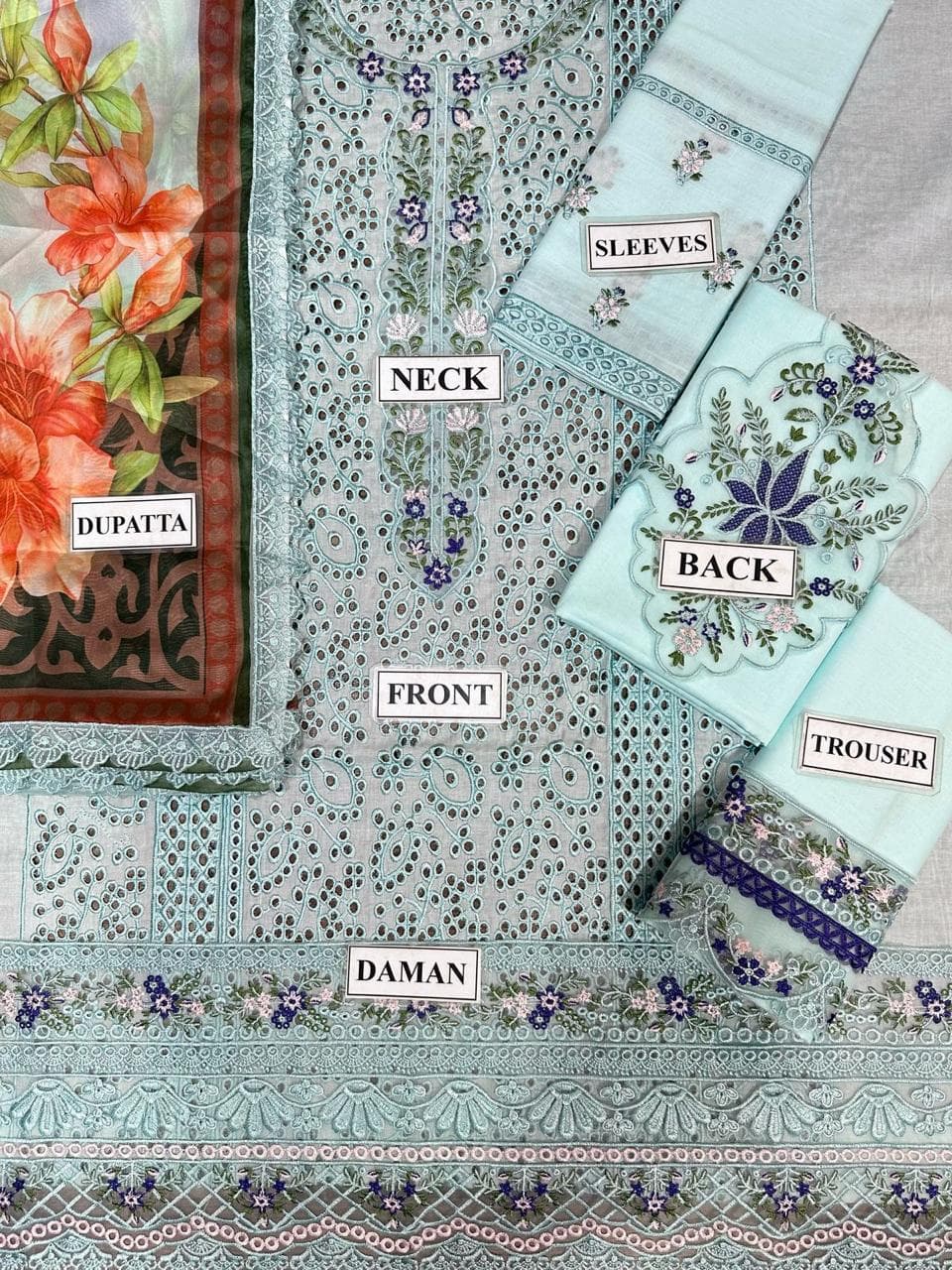 Eid Grace Aqua – Designer Unstitched Lawn Suit